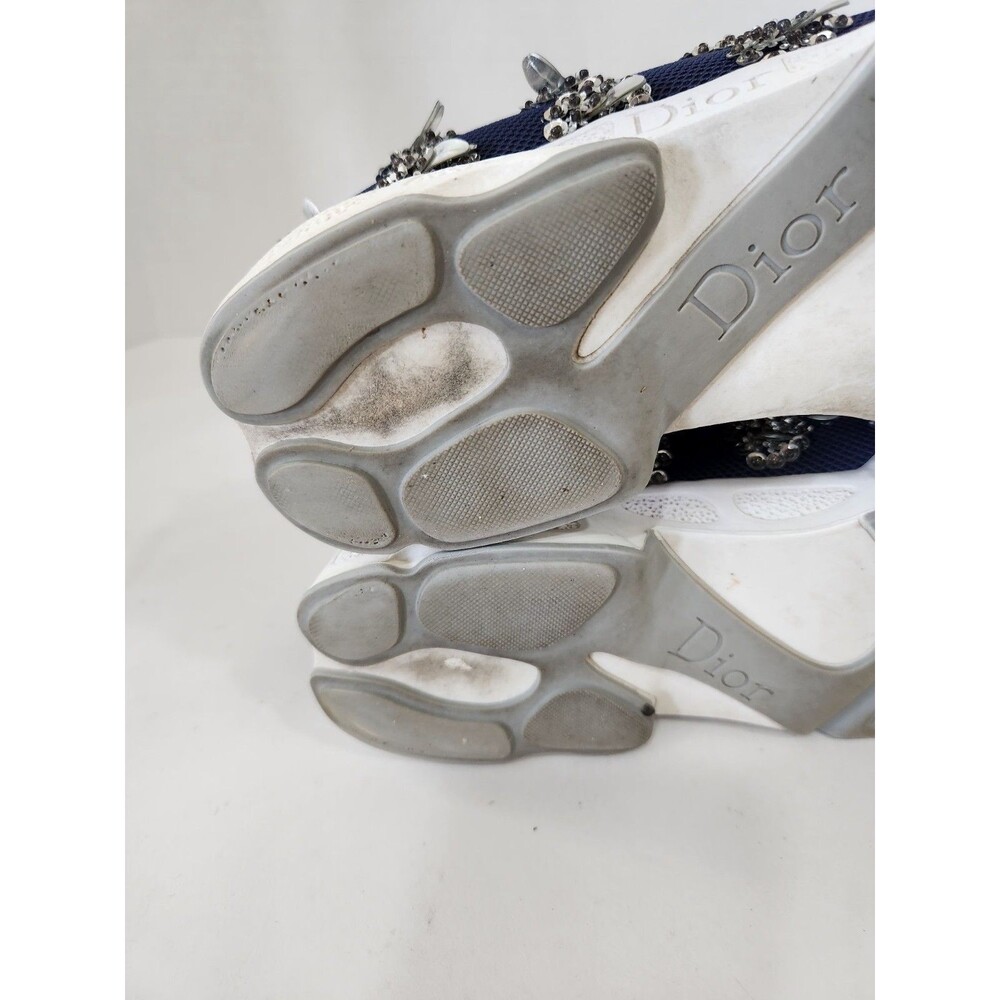 Dior Navy Blue Mesh Fusion Embellished Slip On Sneakers Size 38 With Box - Picture 9 of 10